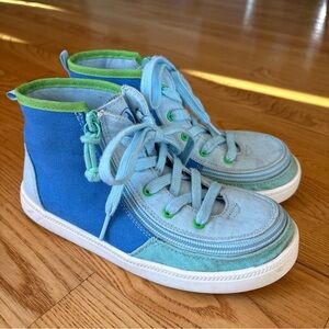 BILLY Shoes Kids Sneakers Haring Colorblock Blue Green Zipper & Lace Youth Sz 3